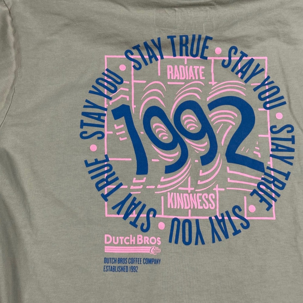 Dutch Bros Coffee Mens Large Sage Green Long Sleeve Pocket Graphic T-Shirt 1992 - Picture 5 of 9